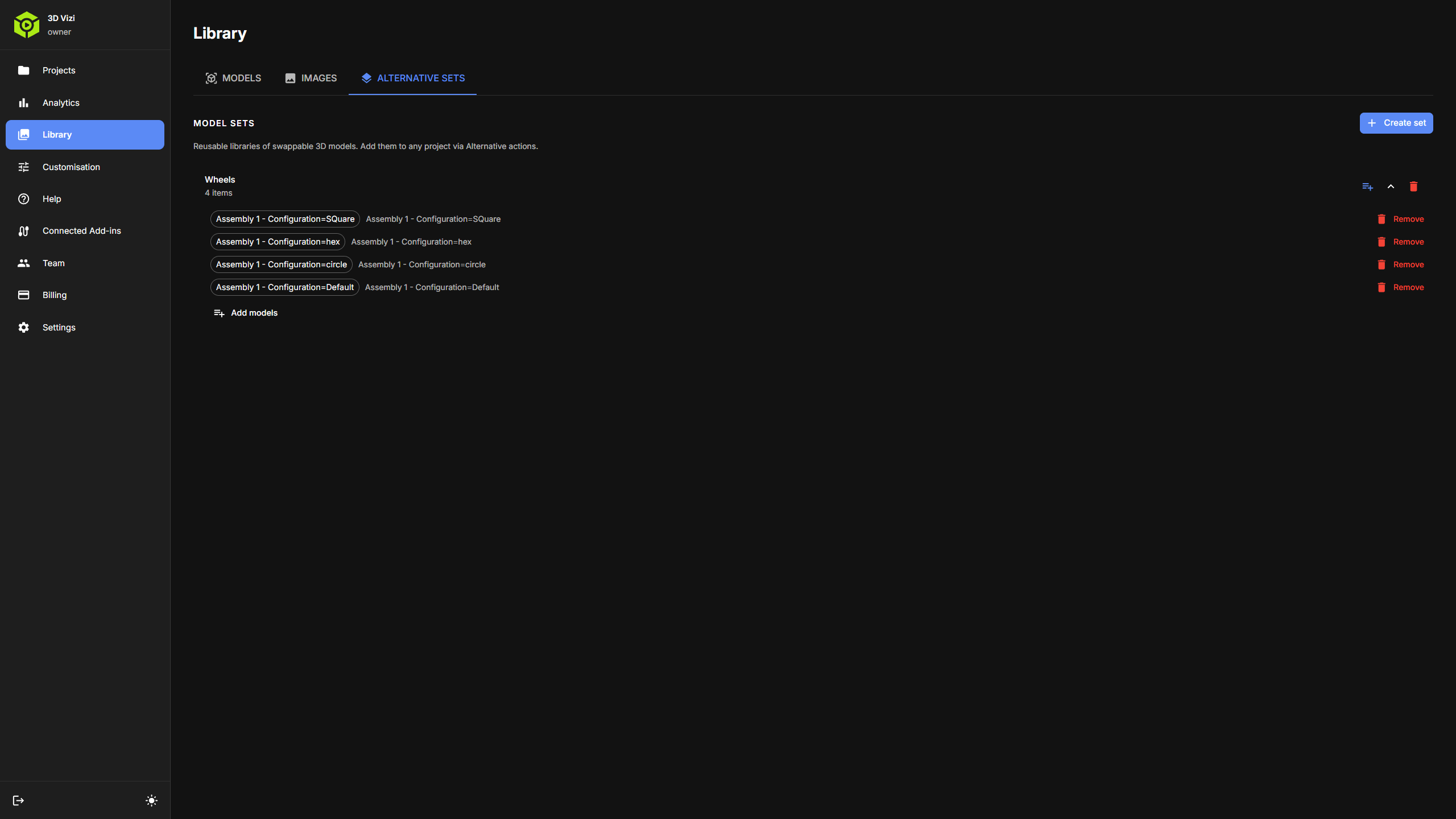 Show the alternative-set creation flow here.