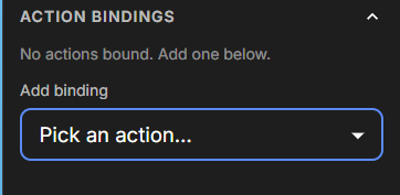 Show a control binding section connected to an action.