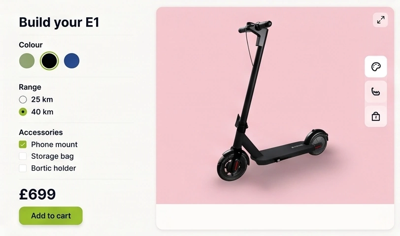 Marketing campaign page using 3DVizi to show configurable product options