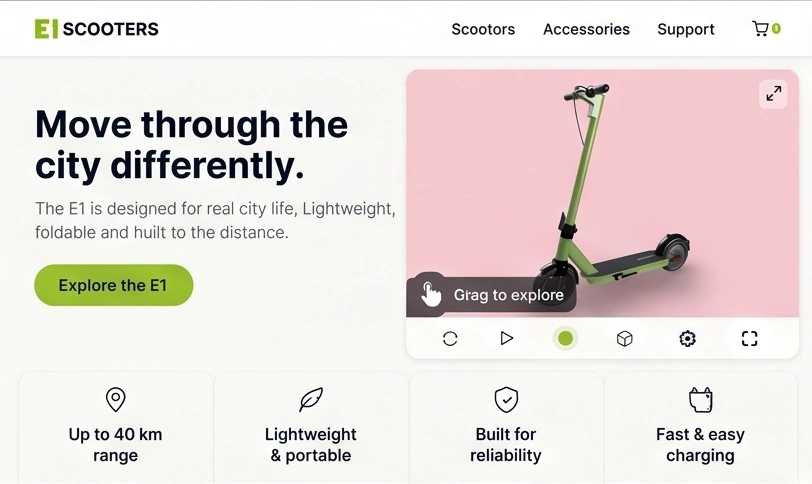 Product launch page with an embedded 3DVizi 3D product presentation